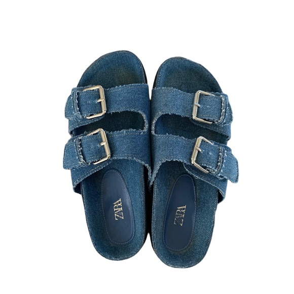 Zara flat denim slide sandals size 37 - Picture 4 of 8